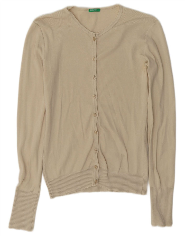 Benetton Dame Oversized Cardigan Sweater UK 10 Small Beige Bomuld