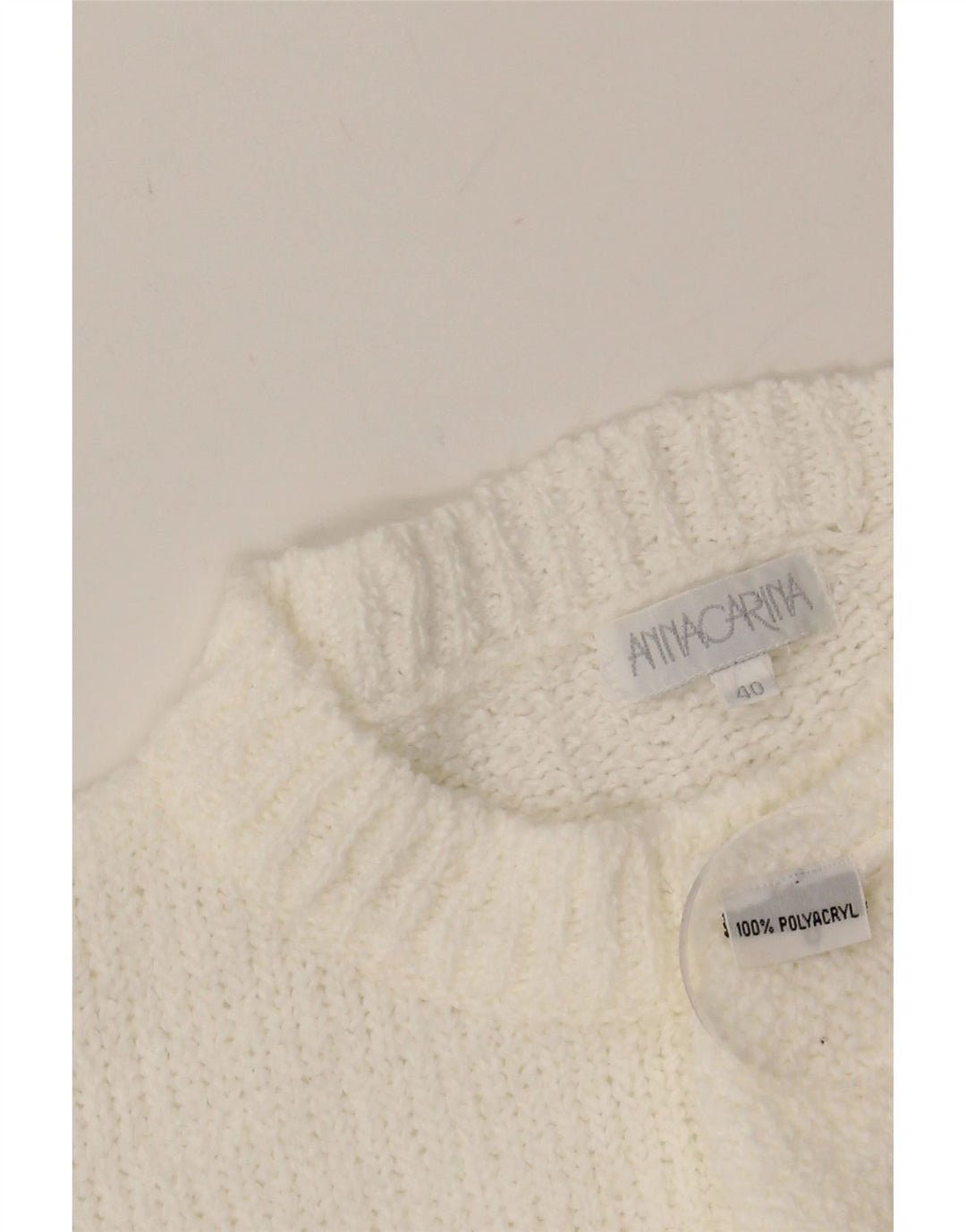 VINTAGE Womens Crew Neck Jumper Sweater EU 40 Medium White Polyacrylic Vintage Vintage and Second-Hand Vintage from Messina Hembry 