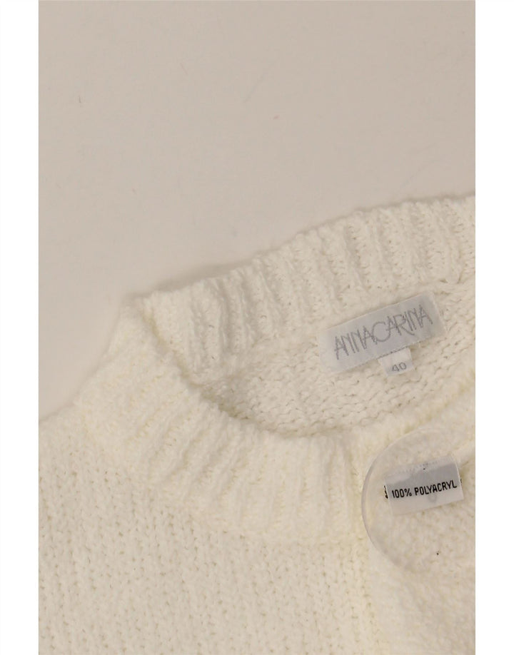 VINTAGE Womens Crew Neck Jumper Sweater EU 40 Medium White Polyacrylic Vintage Vintage and Second-Hand Vintage from Messina Hembry 