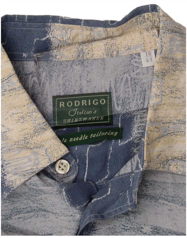 Rodrigo Kortærmet Herreskjorte Størrelse 41 16 Stor Blå Patchwork Viscose