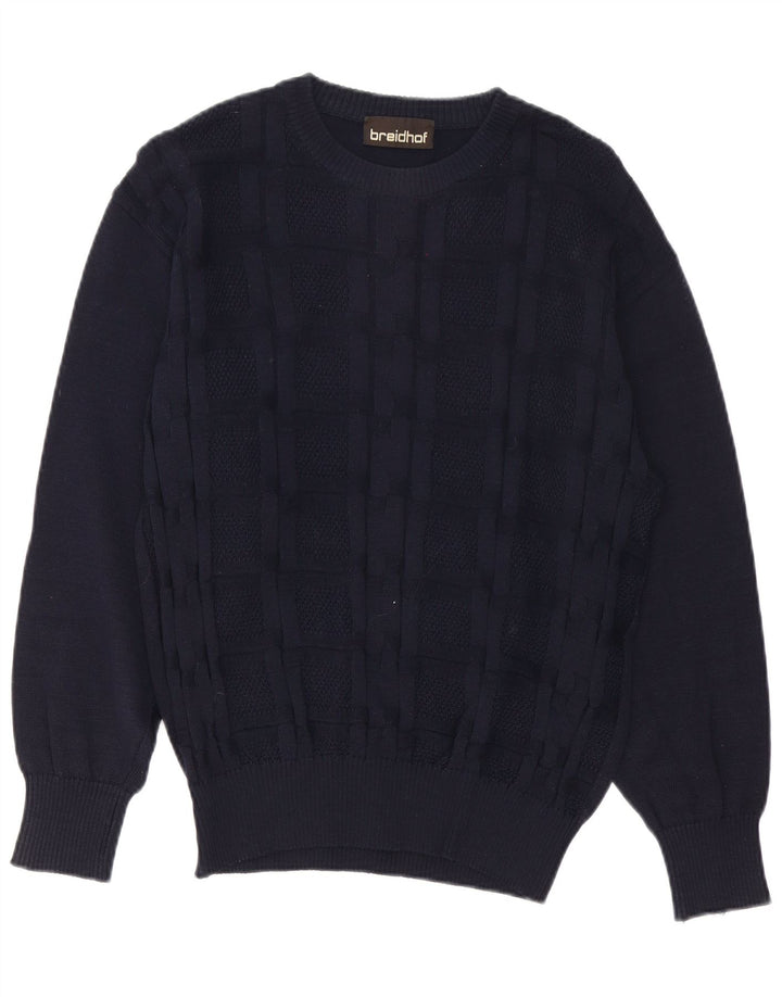 Breidhof Herre Crew Neck Jumper Sweater IT 50 Medium Navy Blue New Wool