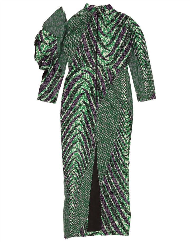 Vintage kvinders abstrakt mønster Maxi Skede Kjole UK 12 Medium Green
