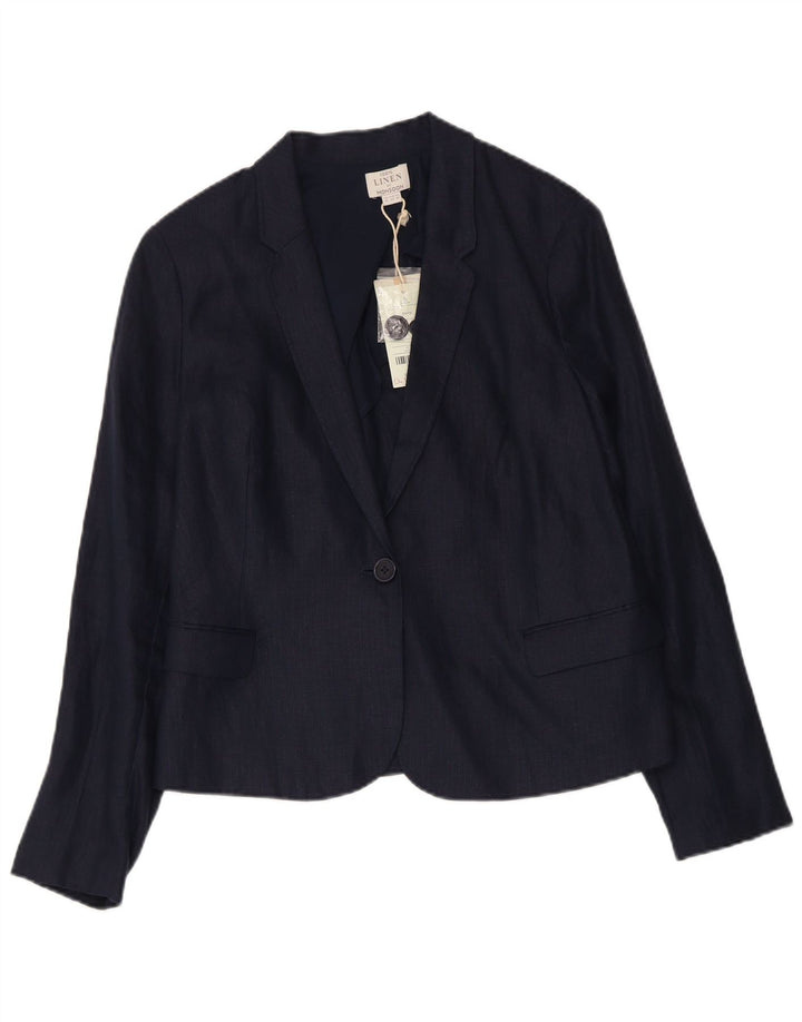 Monsoon Dame 1 Knap Blazer Jacket UK 14 Large Navy Blue Linen