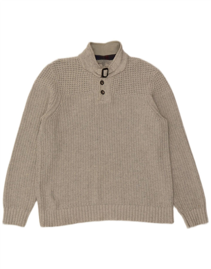 Ted Baker Herre Button Neck Jumper Sweater Størrelse 4 Stor Grå Bomuld