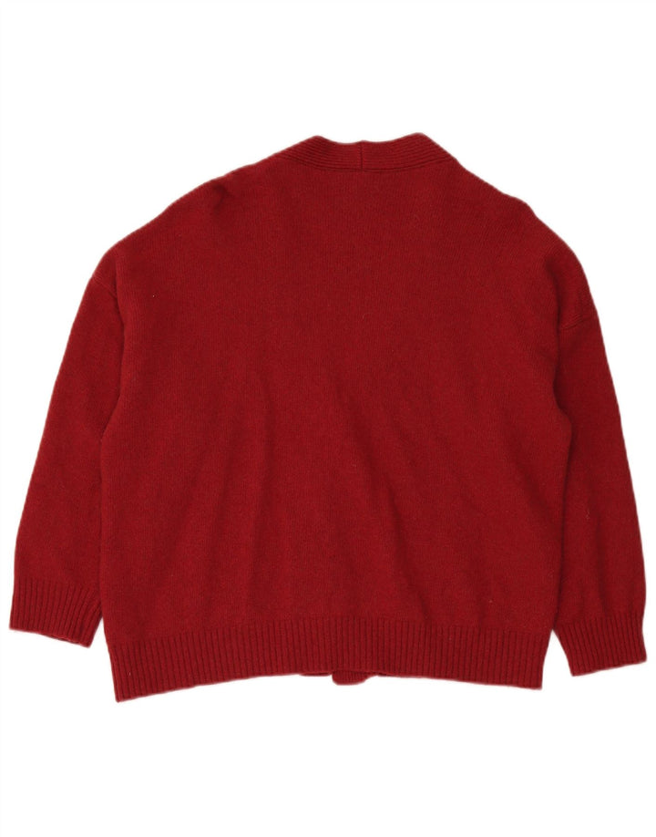 Benetton Womens Oversized Cardigan Sweater UK 14 Medium rødstribet uld
