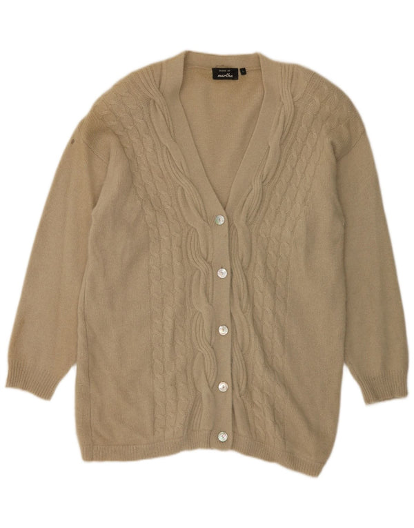 Vintage Dame Longline Cardigan Sweater UK 16 Stor Beige Lammeuld
