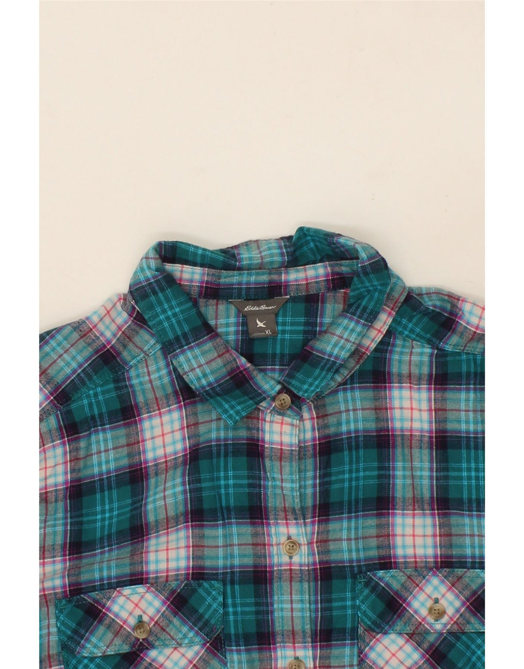 EDDIE BAUER Womens Flannel Shirt UK 18 XL Blue Check Cotton Vintage Eddie Bauer and Second-Hand Eddie Bauer from Messina Hembry 