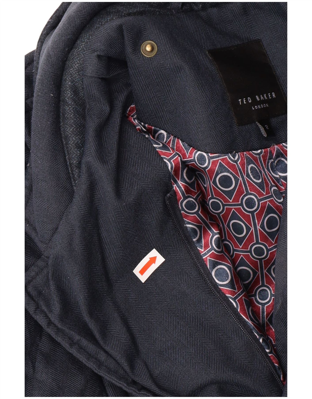 TED BAKER Herre quiltet jakke størrelse 2 Small Navy Blue Herringbone Classic