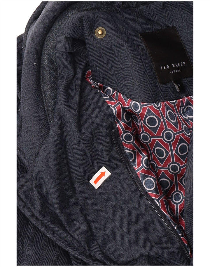 TED BAKER Herre quiltet jakke størrelse 2 Small Navy Blue Herringbone Classic