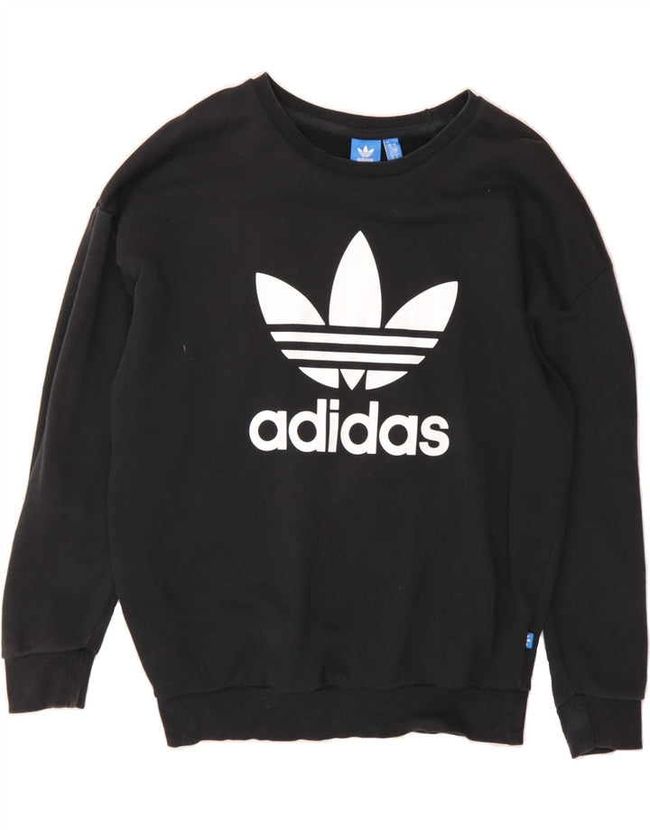 ADIDAS Womens Oversized Graphic Sweatshirt Jumper UK 10 Small  Black Vintage Adidas and Second-Hand Adidas from Messina Hembry 