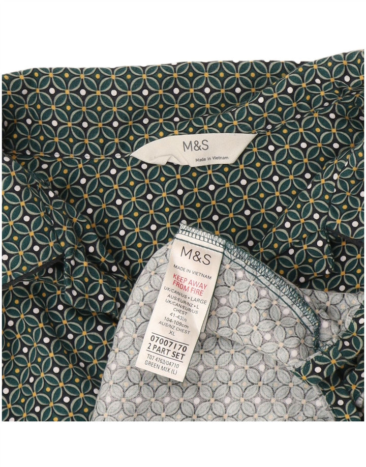 Marks & Spencer Herreskjorte Stor grøn geometrisk bomuld