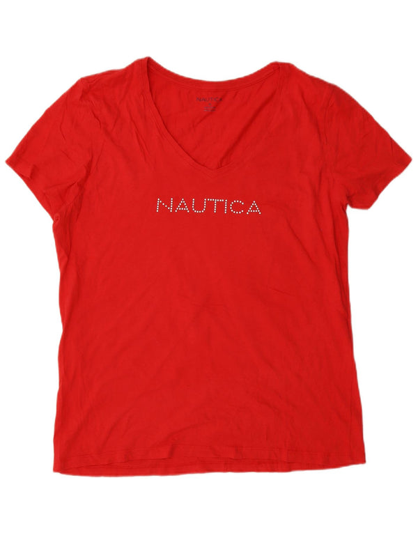 Nautica Womens Graphic T-Shirt Top UK 18 XL Red Cotton