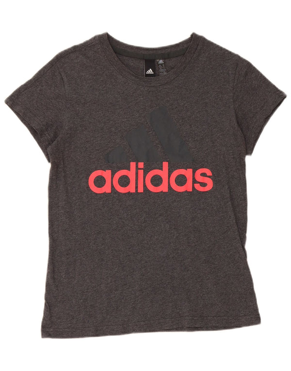 Adidas Dame Grafisk T-Shirt Top UK 12/14 Medium Grey Bomuld