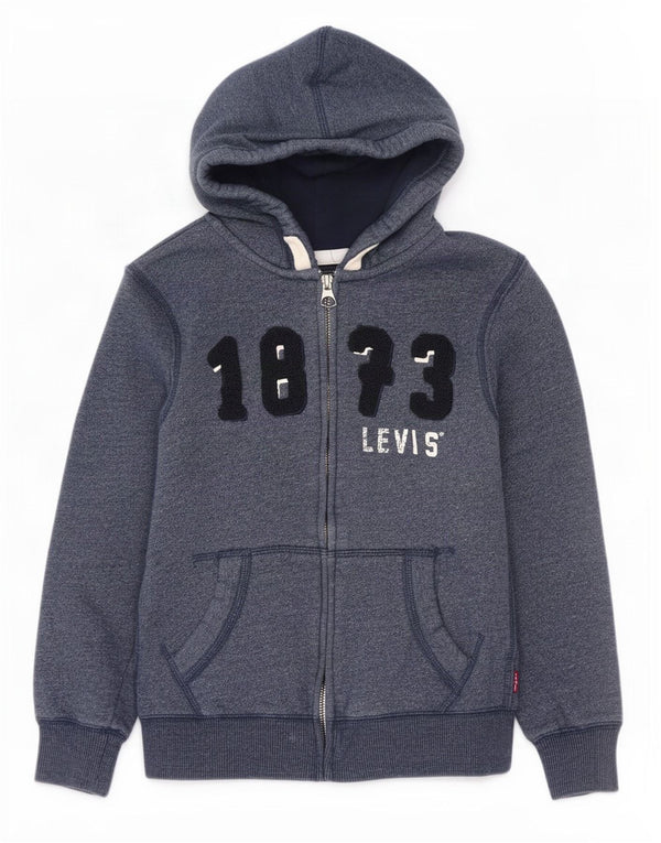 Levi's Boys grafisk hættetrøje med lynlås 9-10 år med blå flækket bomuld