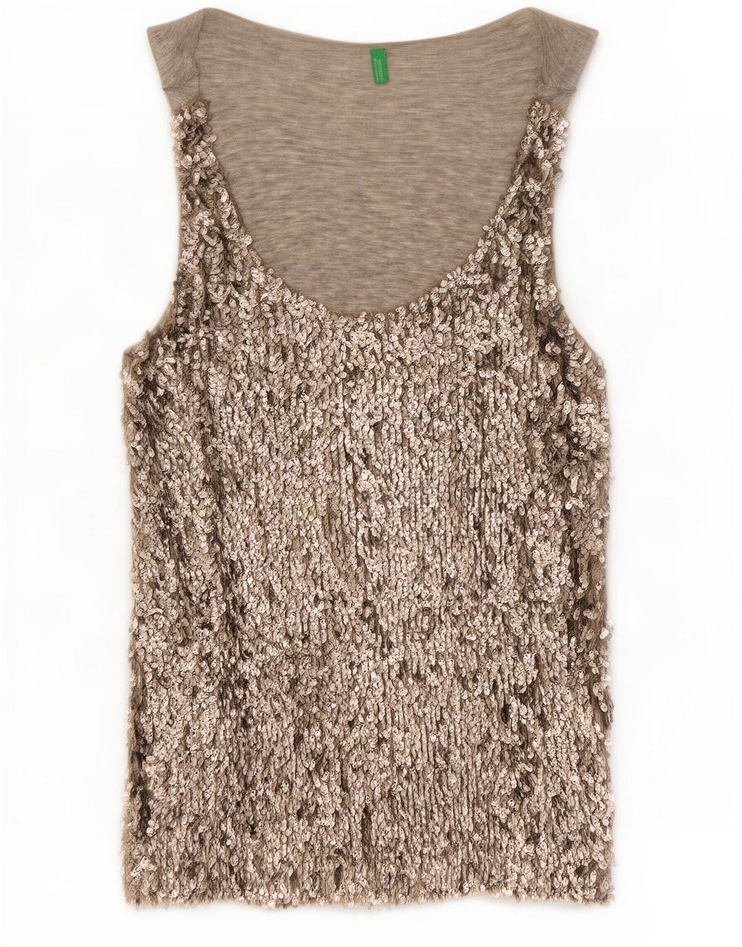 Benetton Dame Paillet Vest Top UK 14 Medium Grå Viscose