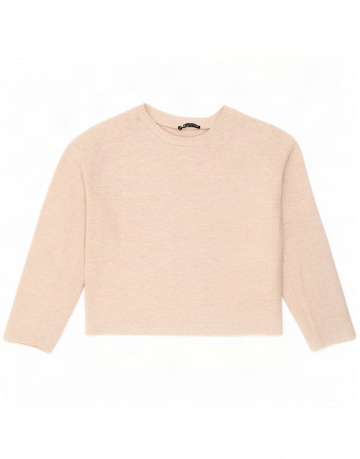 Zara Womens Crop Oversized Top Langærmet UK 10 Small Beige Polyester