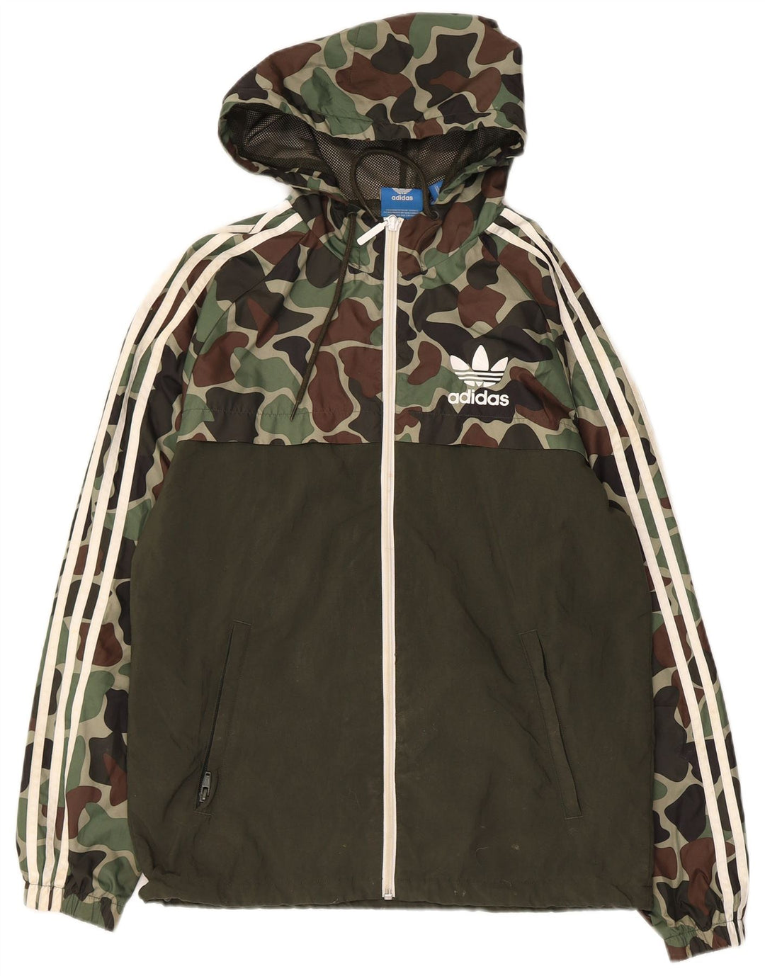 Adidas Regnjakke med hætte til mænd UK 36 Small Khaki Camouflage Polyester