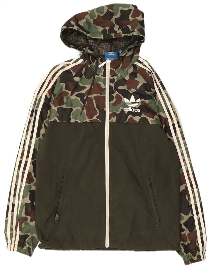 Adidas Regnjakke med hætte til mænd UK 36 Small Khaki Camouflage Polyester