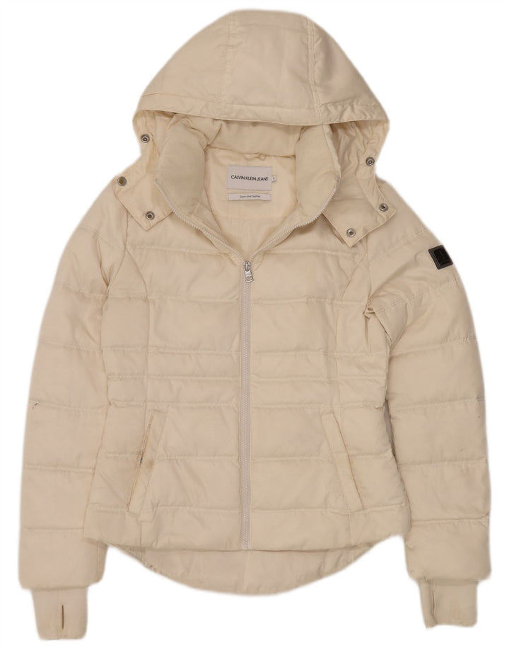 CALVIN KLEIN JEANS Dame Oversized polstret jakke UK 10 Small Off White