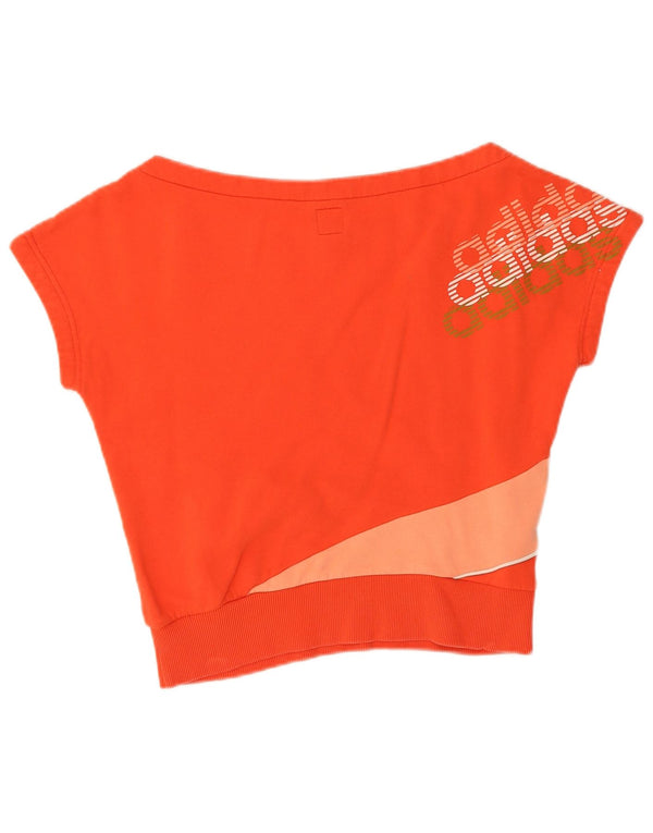 Adidas Womens Crop Graphic T-Shirt Top UK 12 Medium Orange Colourblock