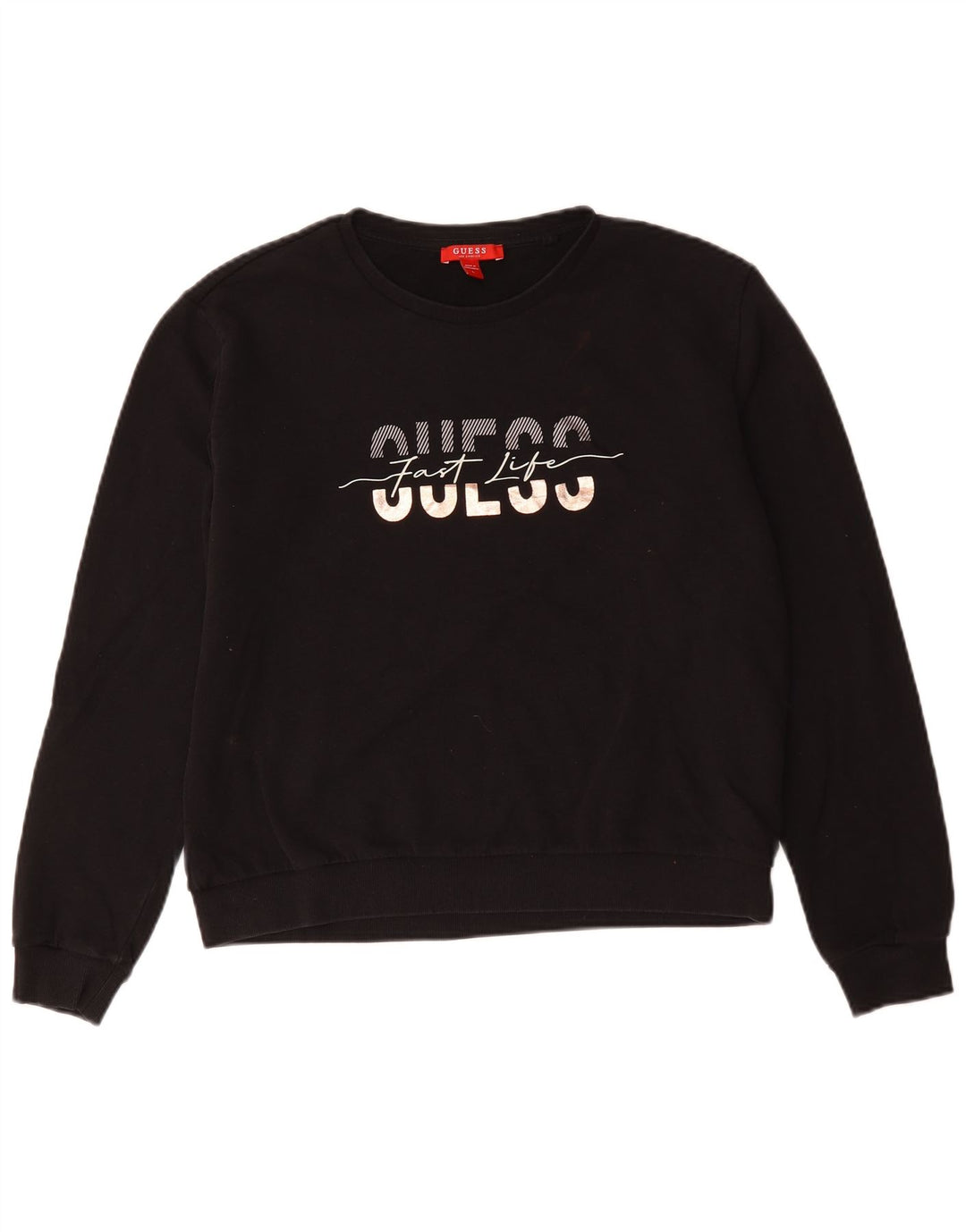 Guess Graphic Sweatshirt Jumper UK 16 Large Black Bomuld