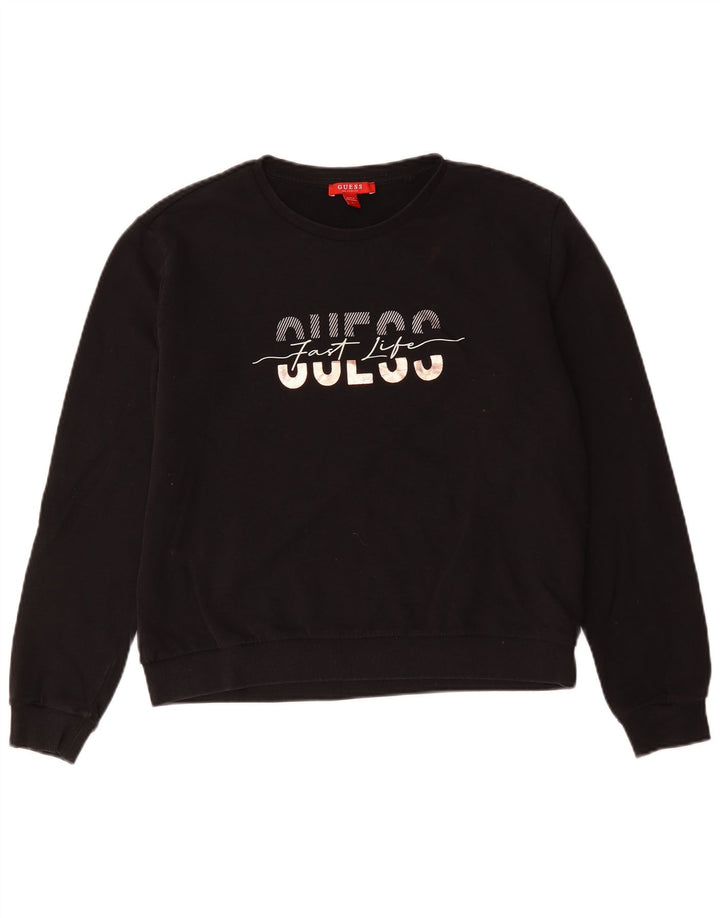 Guess Graphic Sweatshirt Jumper UK 16 Large Black Bomuld