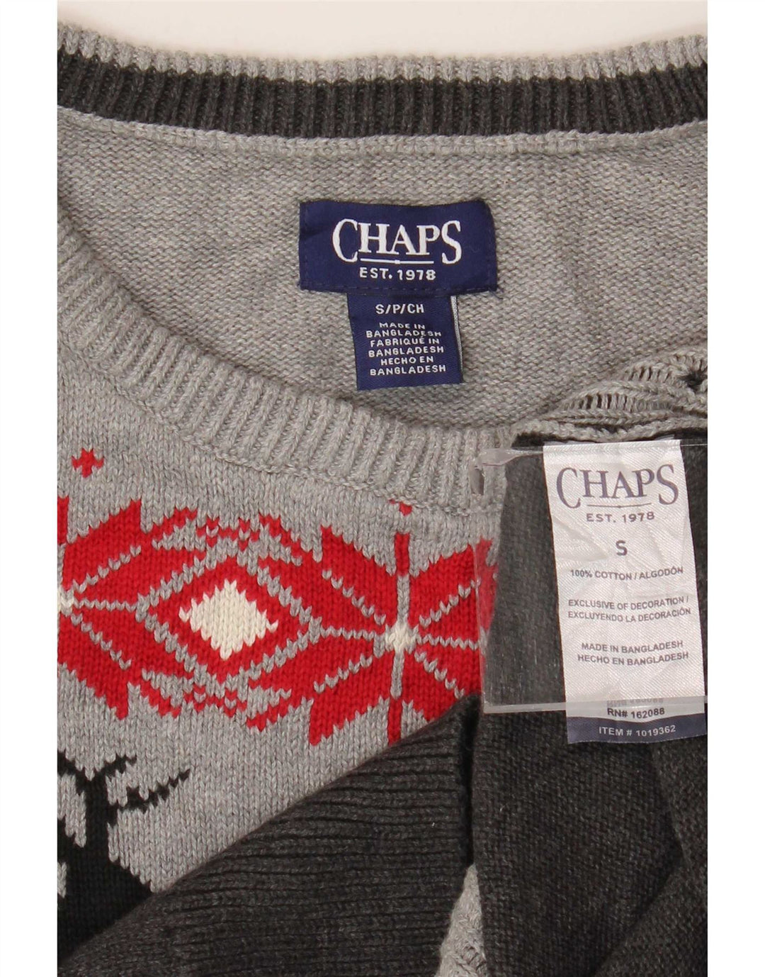 Chaps Herre Boat Neck Jumper Sweater Small Grey Fair Isle Bomuld