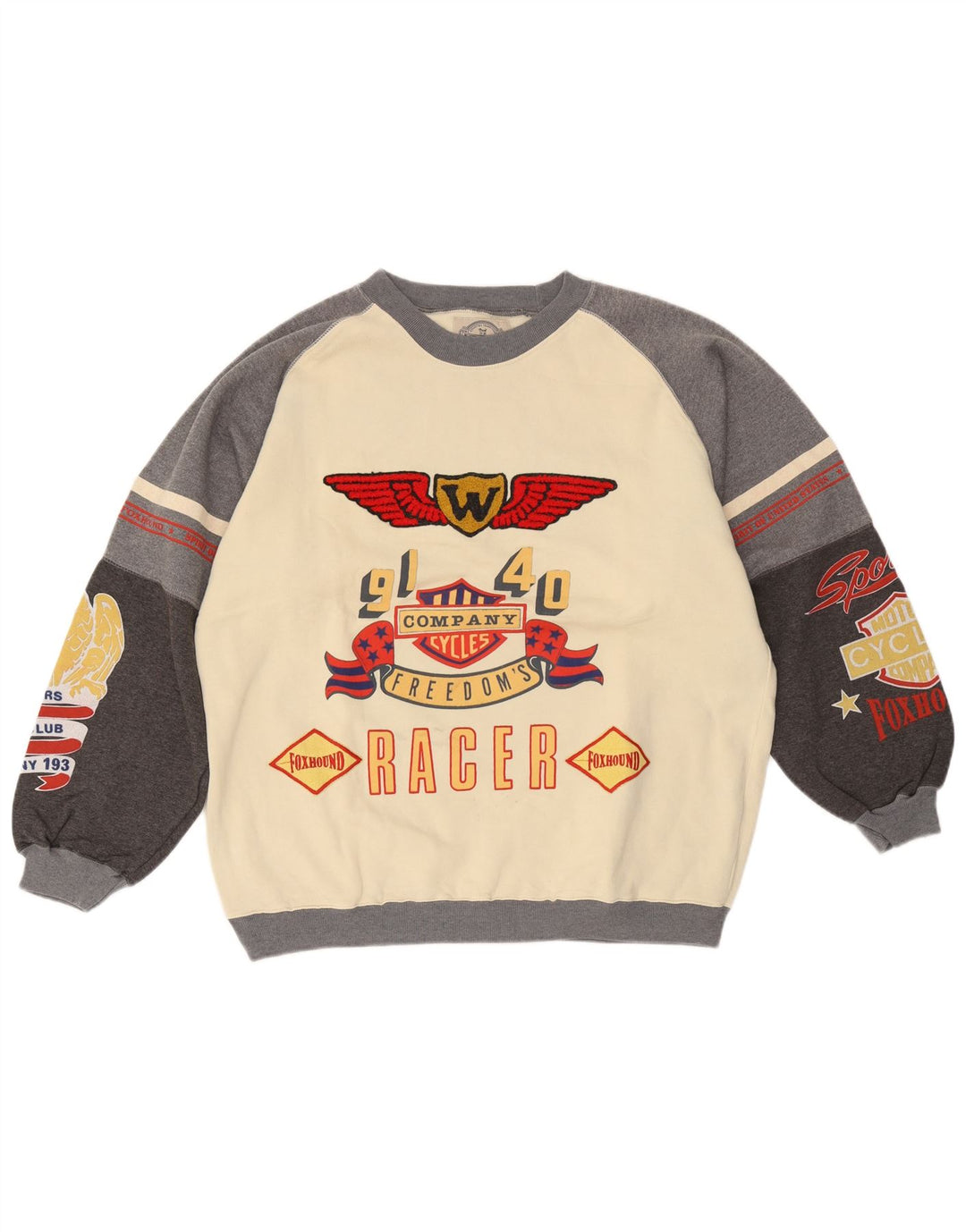 Foxhound Herre Grafisk Sweatshirt Jumper Medium Off White Colourblock Bomuld