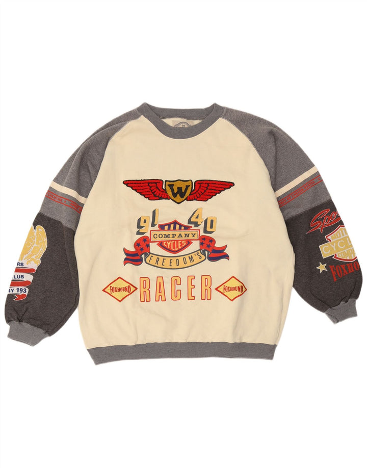 Foxhound Herre Grafisk Sweatshirt Jumper Medium Off White Colourblock Bomuld