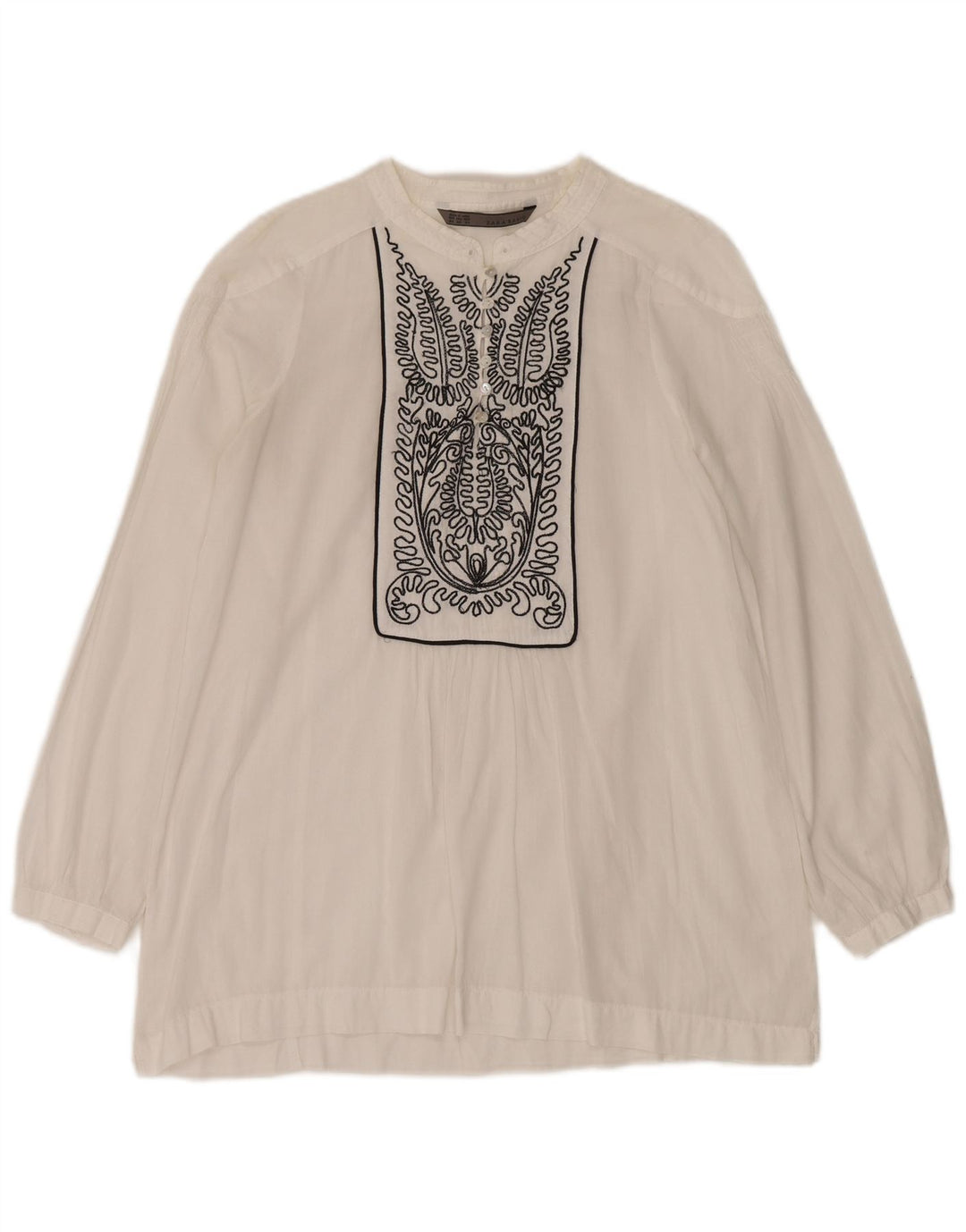 Zara Dame Langærmet Oversized Tunika Top UK 6 XS White Floral