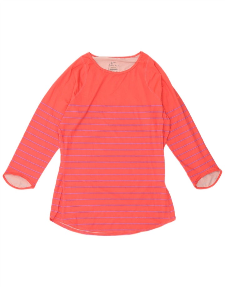 NIKE Dame Dri Fit Top 3/4 ærmer UK 10 Small Pink Stribet Polyester