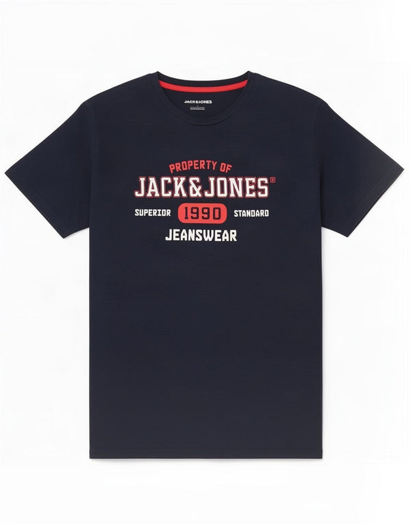 Jack & Jones Mens Graphic T-Shirt Top Large Navy Blue Cotton
