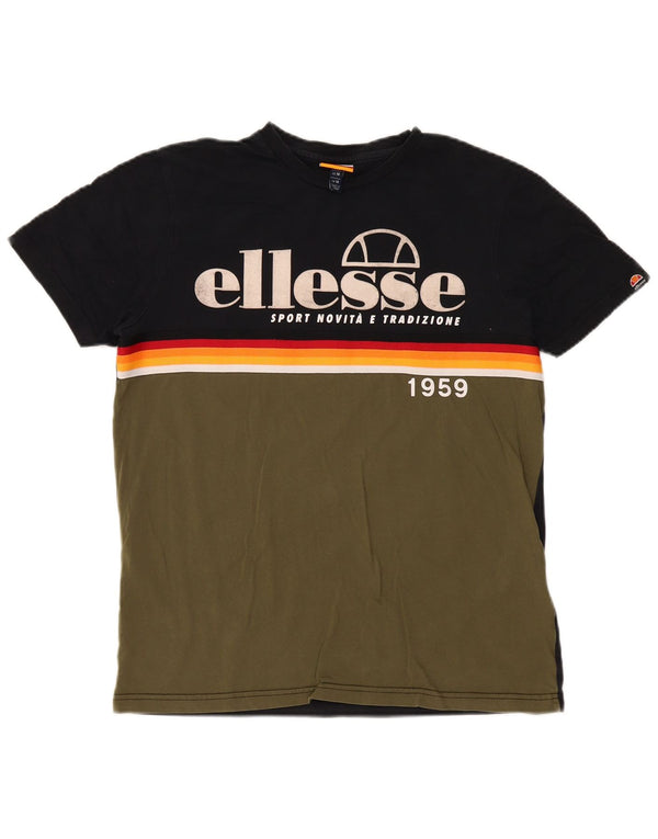 Ellesse Herre Grafisk T-Shirt Top Medium Khaki Colourblock Bomuld