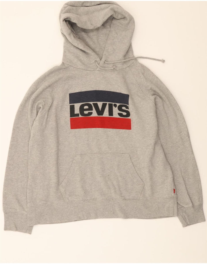 LEVI'S Womens Oversized Graphic Hoodie Jumper UK 16 Large Grey Vintage Levi's and Second-Hand Levi's from Messina Hembry 
