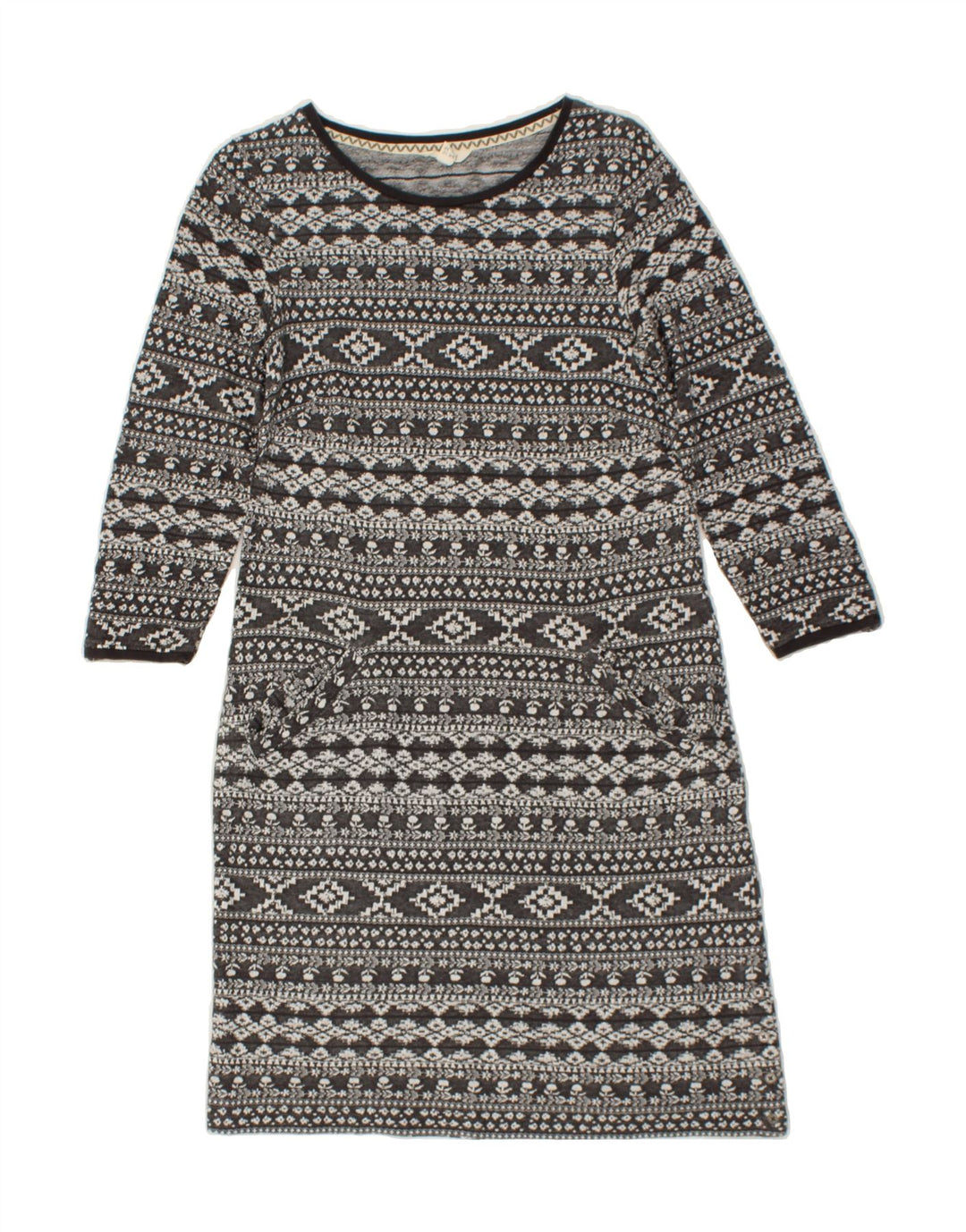 FAT FACE Womens 3/4 Sleeve Basic Dress UK 10 Small Grey Fair Isle Cotton Vintage Fat Face and Second-Hand Fat Face from Messina Hembry 