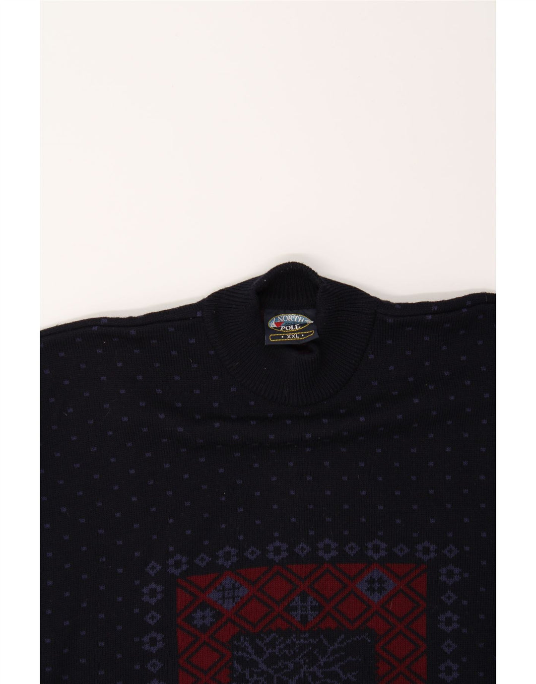 NORTH POLE Herre Turtle Neck Jumper Sweater 2XL Navy Blue Fair Isle Wool