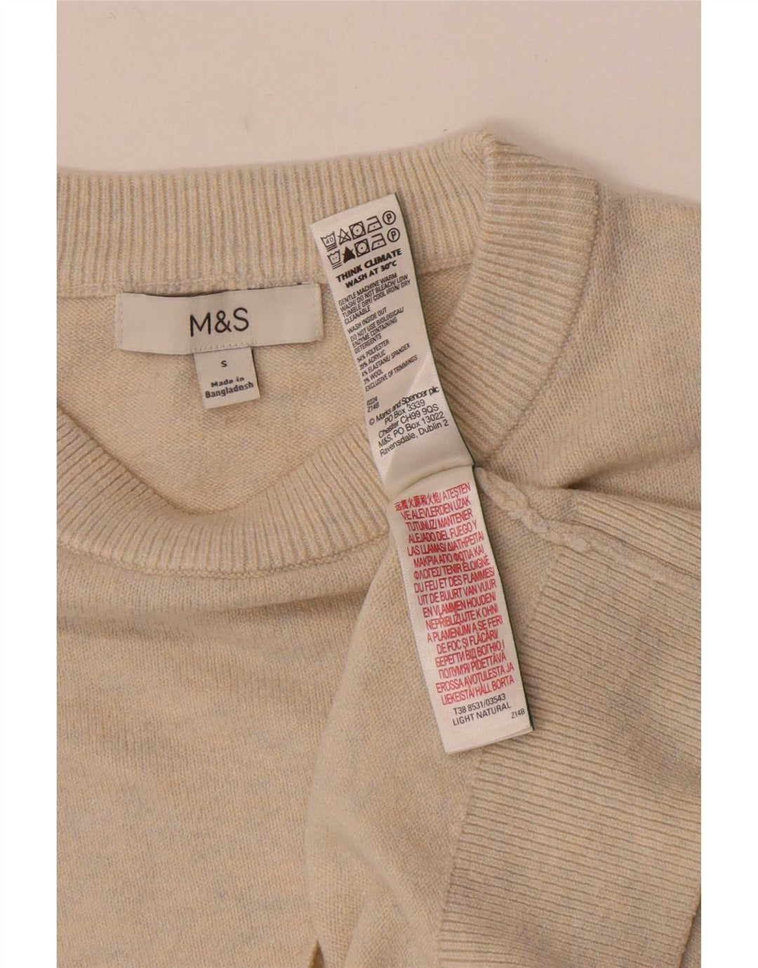 Marks & Spencer Dame Boat Neck Jumper Sweater UK 10 Small Beige Polyester