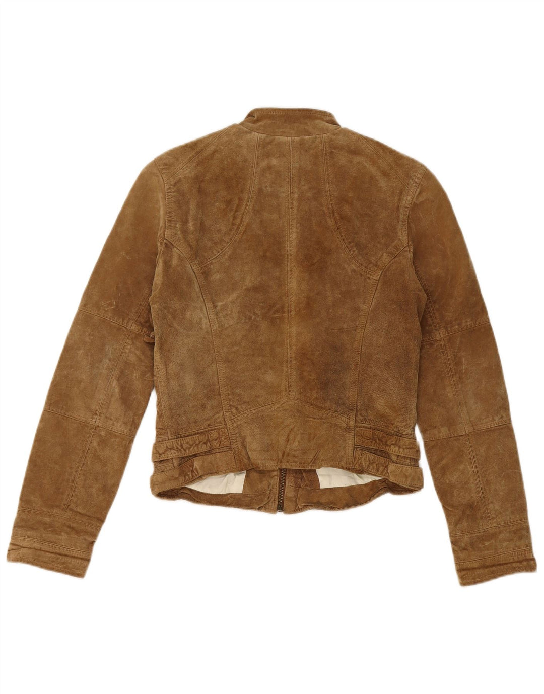 Zara Dame Crop Ruskindsjakke UK 12 Medium Beige Læder