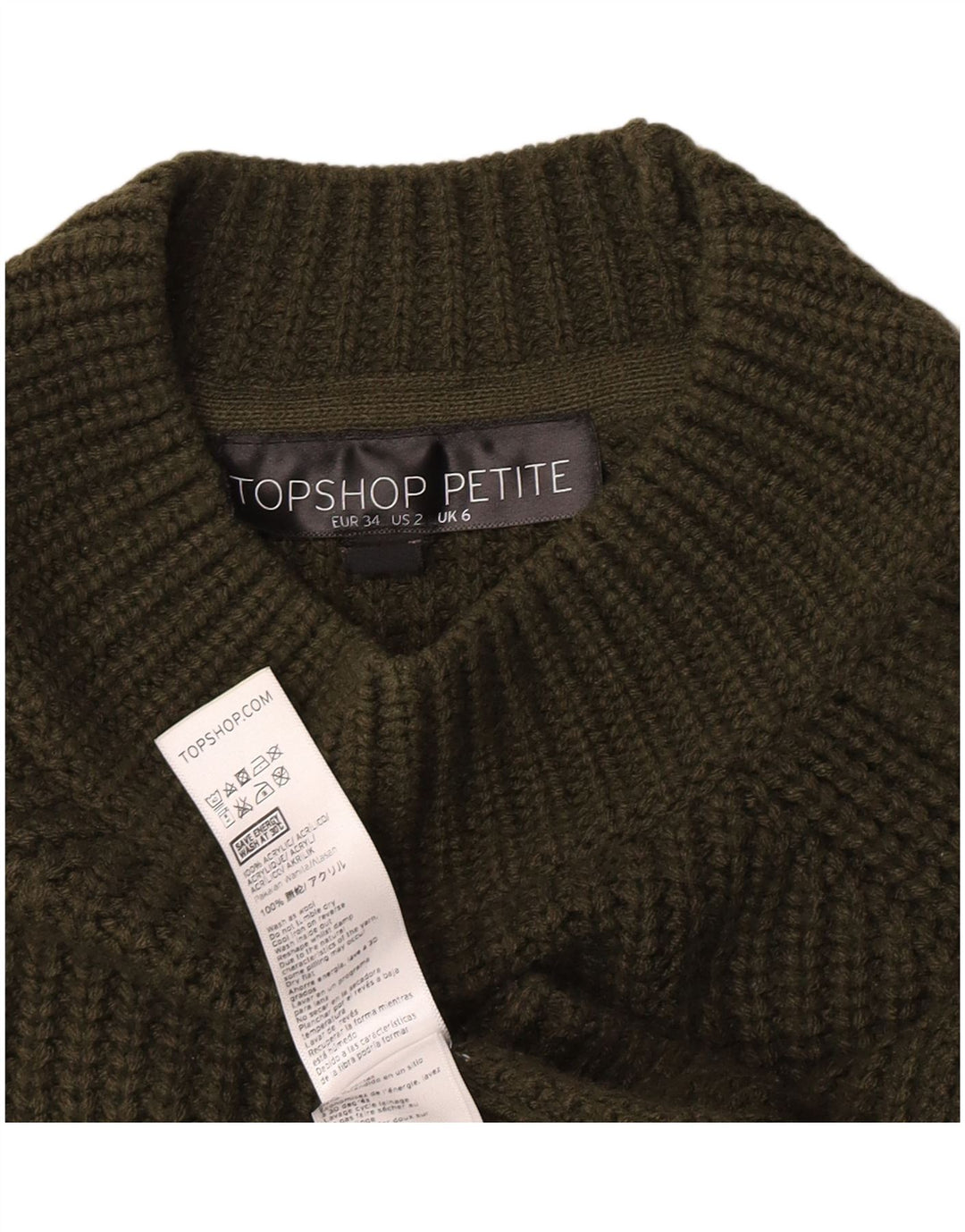 Topshop Womens Crop Oversized Turtle Neck Jumper Sweater UK 6 XS Khaki