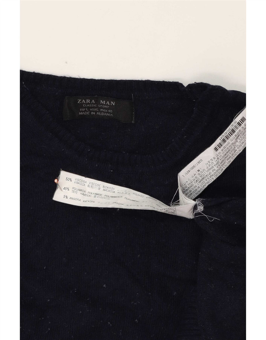 Zara Herre Crew Neck trøje Sweater Large Navy Blue Viscose