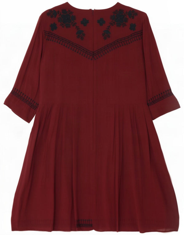 French Connection Dame A-Line Kjole UK 10 Small Burgundy Floral