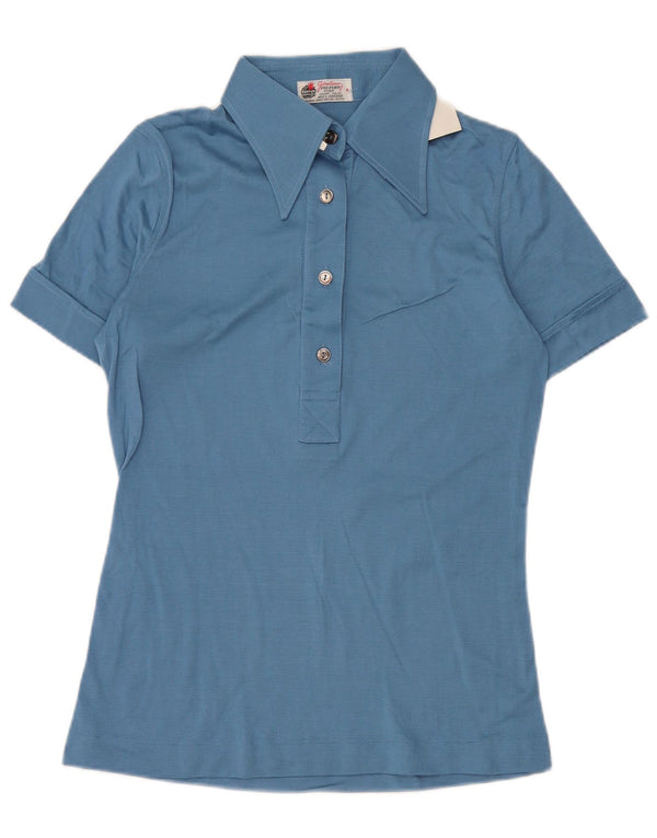 VINTAGE Dame Polo Shirt US 4 Small Blue Cotton