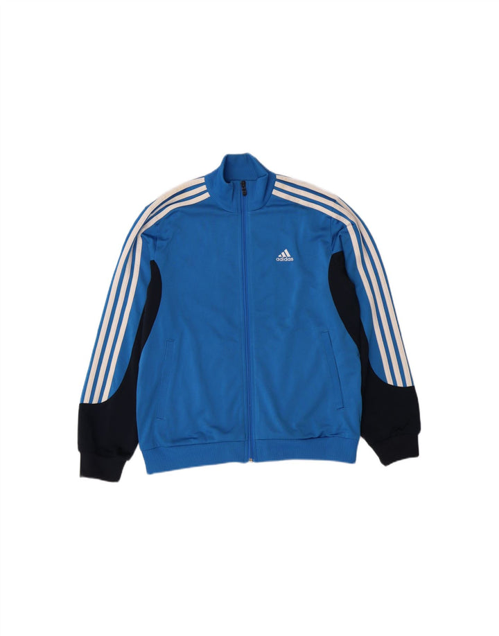 ADIDAS Boys Tracksuit Top Jacket 11-12 Years Blue Colourblock Polyester