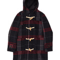 Zara Herre Hooded Duffle Coat UK 36 Small Navy Blue Check Polyester