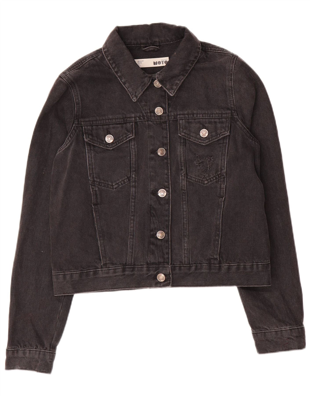 Topshop Dame Crop Denim Jacket UK 10 Small Grey