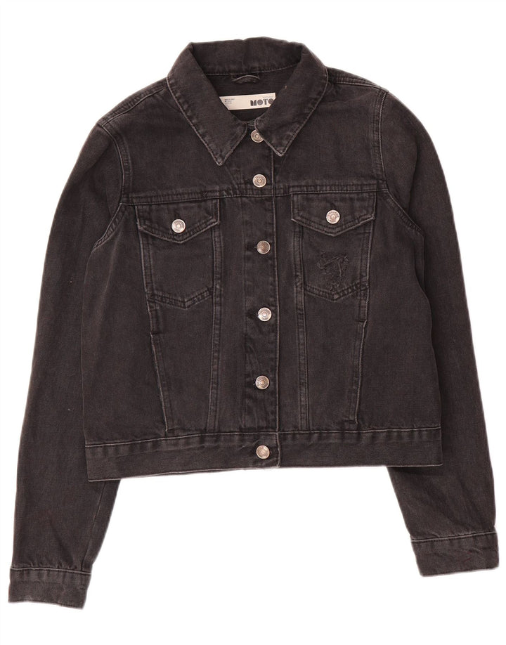 Topshop Dame Crop Denim Jacket UK 10 Small Grey