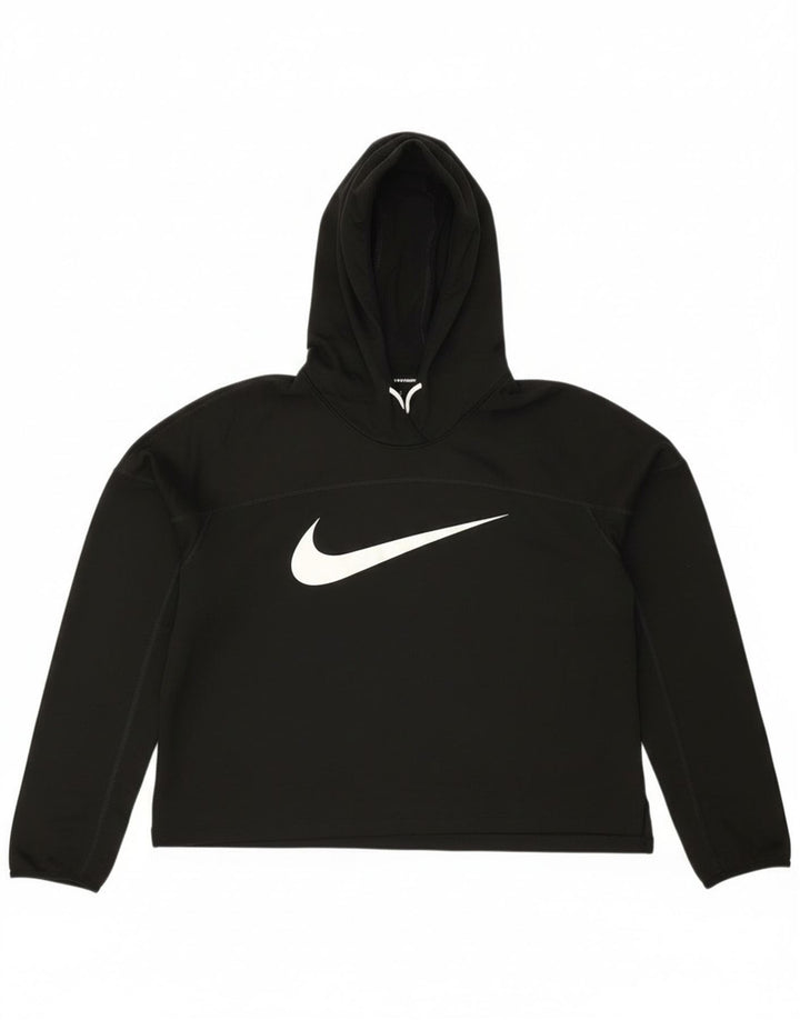 Nike Dame Running Crop Grafisk Hoodie Jumper UK 14 Medium Sort Polyester