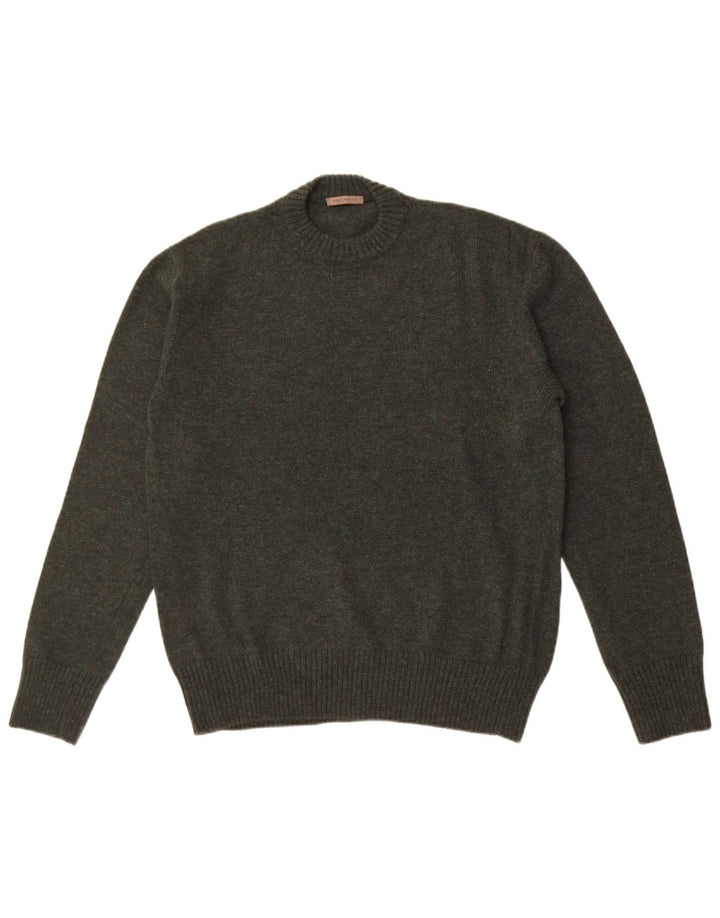 Vintage sweater med rund hals til mænd Medium Khaki Wool