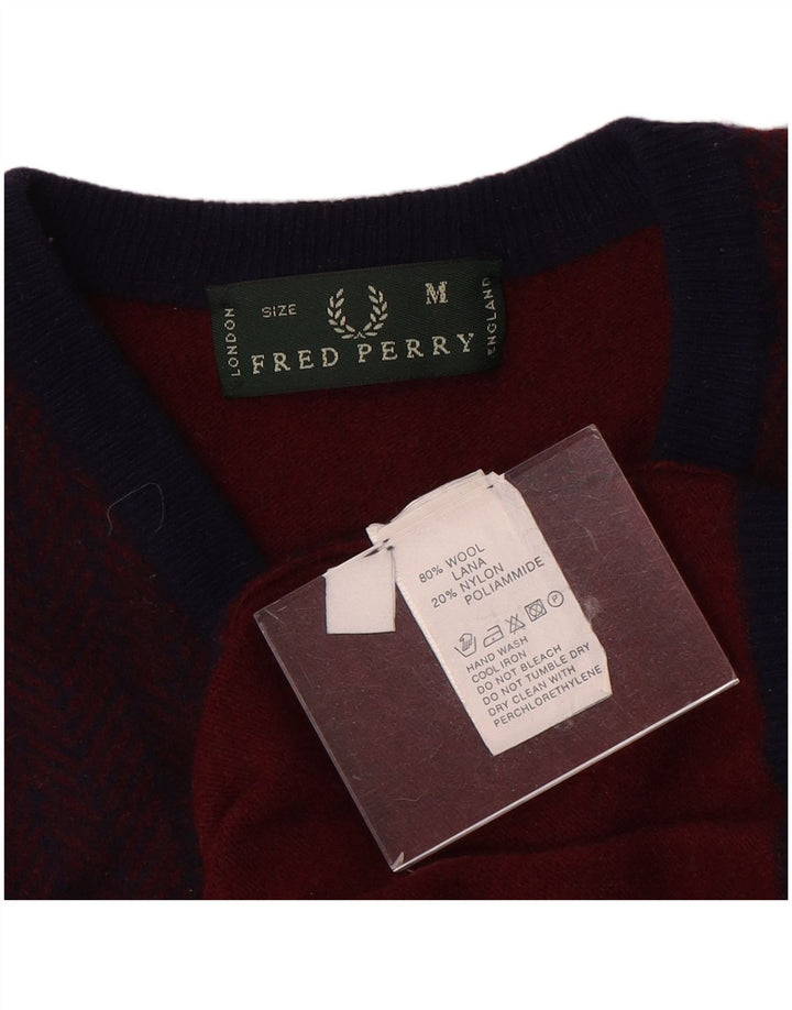 Fred Perry Herre V-hals sweater Medium Burgundy Colourblock Uld