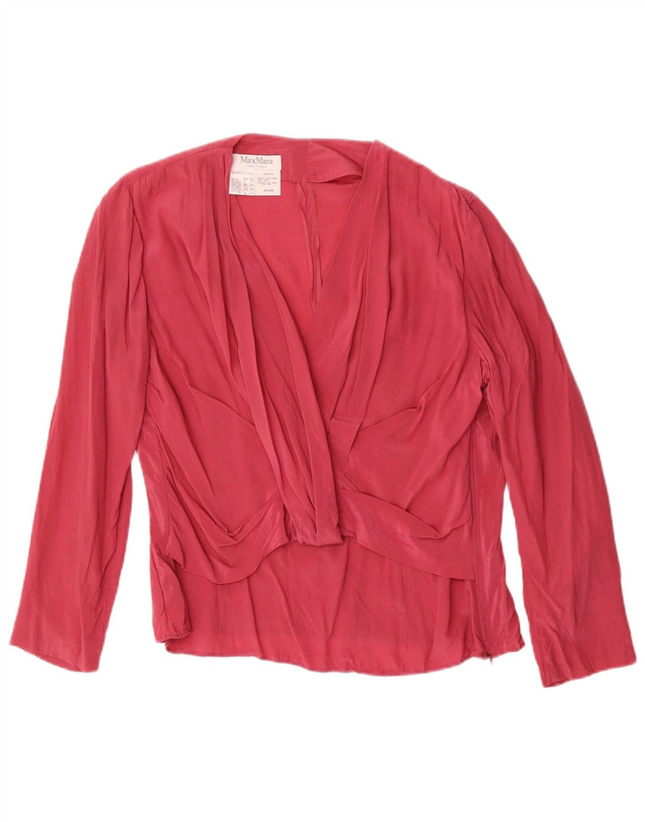 Max Mara Dame Langærmet Bluse Top UK 16 Large Red Silk